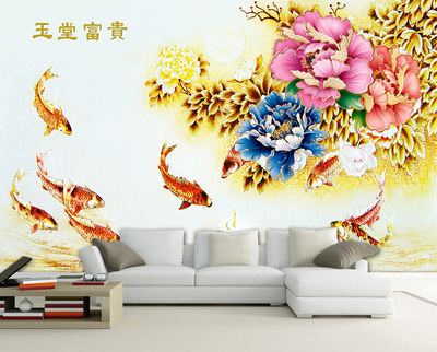 彩雕玉堂富貴壁畫(huà)電視背景墻 家居裝飾的藝術(shù)升華